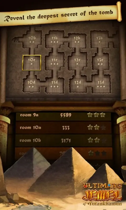 Ultimate Jewel 2 Tutankhamun: Raumplan mit Räumen 10b bis 13d und Sternen